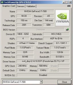Geforce 3 TI500 GPU-Z